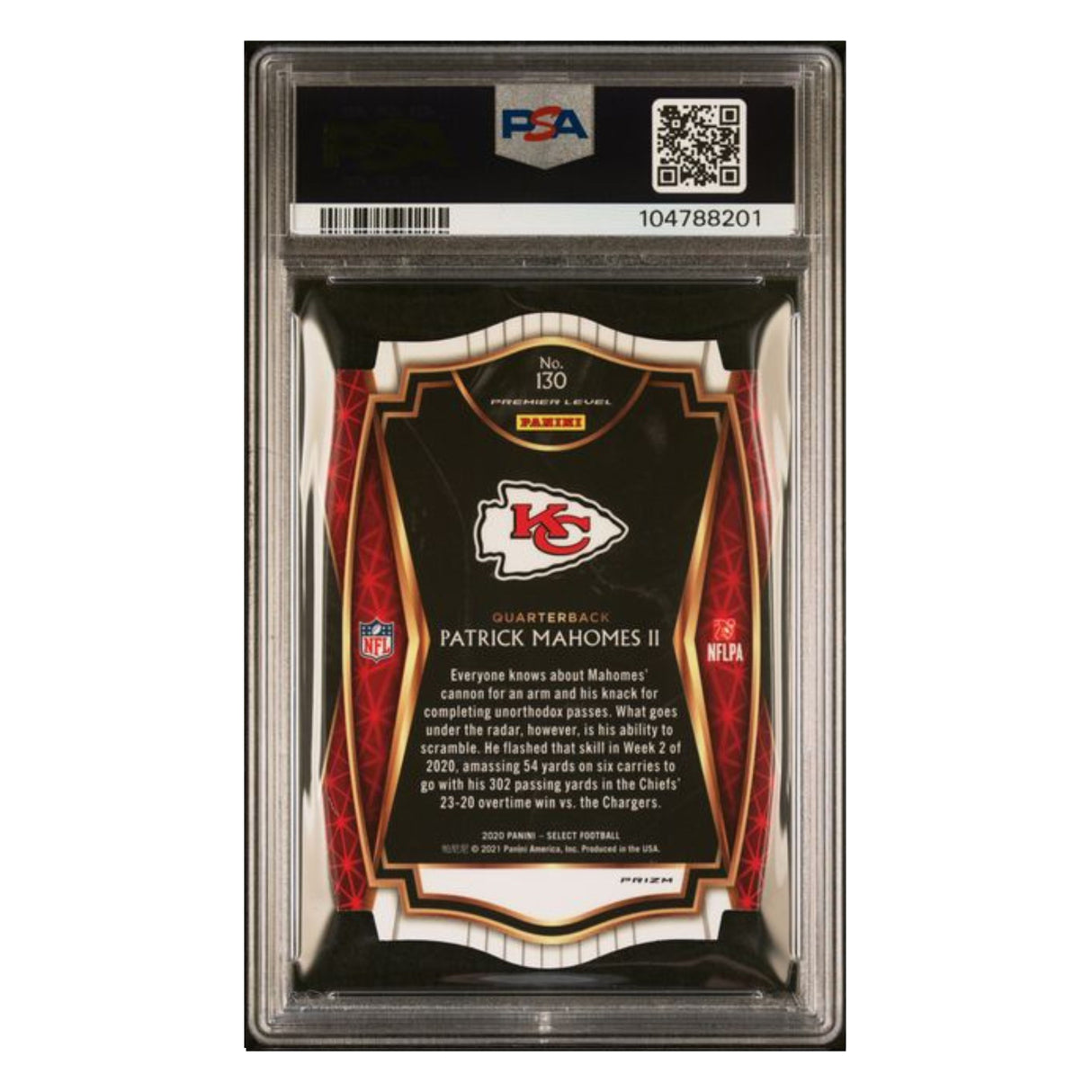 Patrick Mahomes PSA 10 2020 Panini Select Die Cut Purple Prizm Card #130