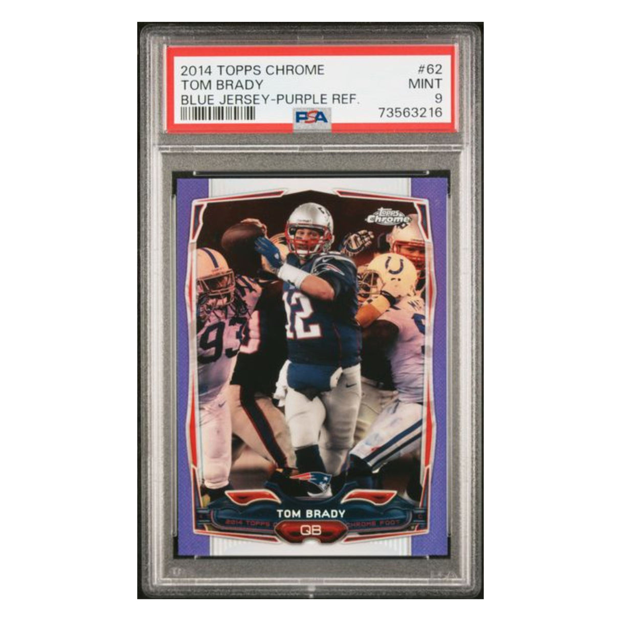 Tom Brady PSA 9 2014 Topps Chrome Blue Jersey Purple Refractor Card #62