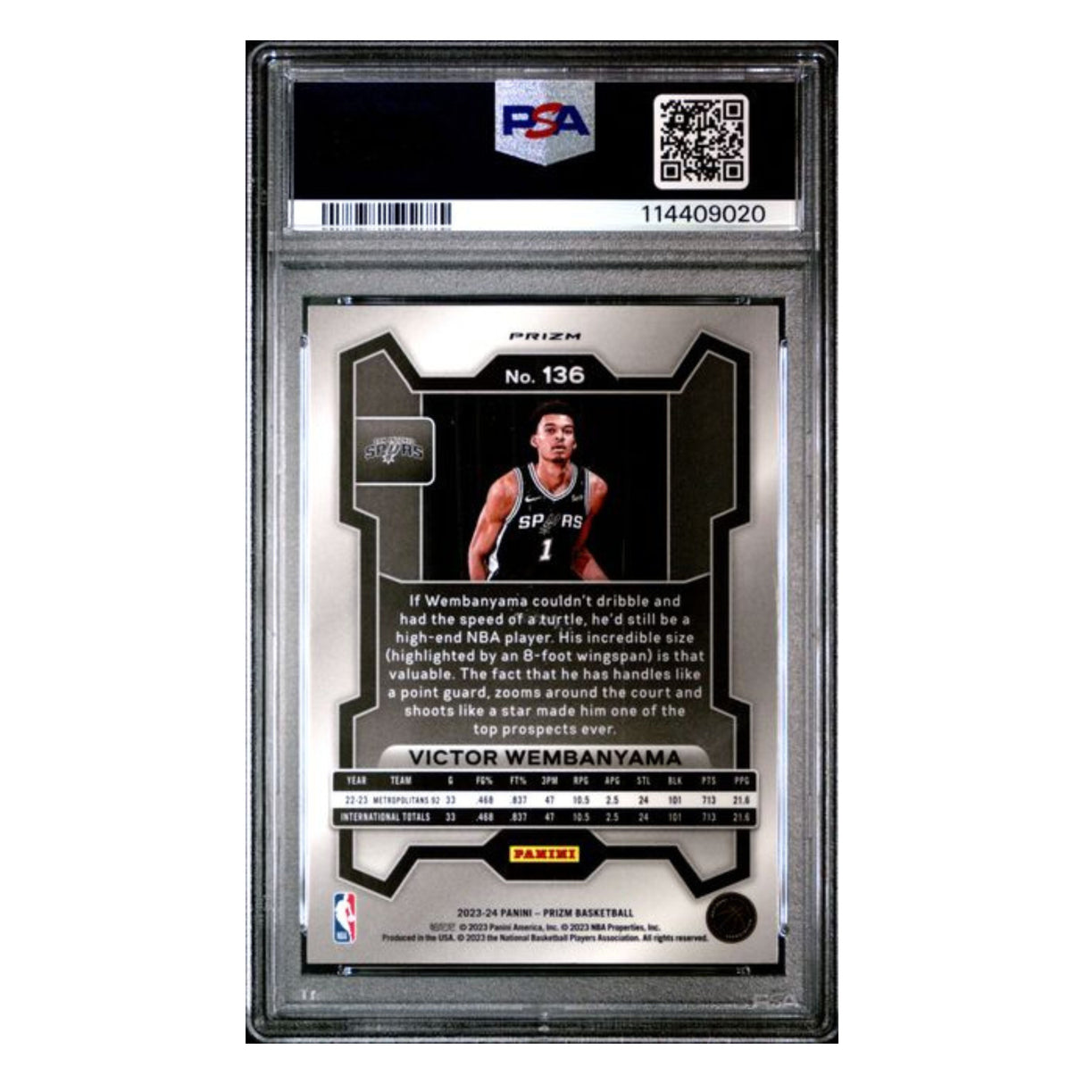 Victor Wembanyama PSA 9 2023 Panini Prizm Silver Prizm Rookie RC Card #203