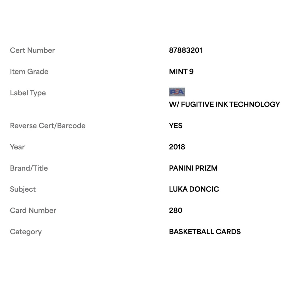 Luka Doncic PSA 9 2018 Panini Prizm Rookie RC Card #280