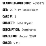 Kobe Bryant SGC 9 2018-19 Panini Prizm Dominance Card #6