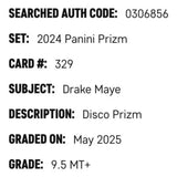Drake Maye SGC 9.5 2024 Panini Prizm Disco Rookie RC Card #329