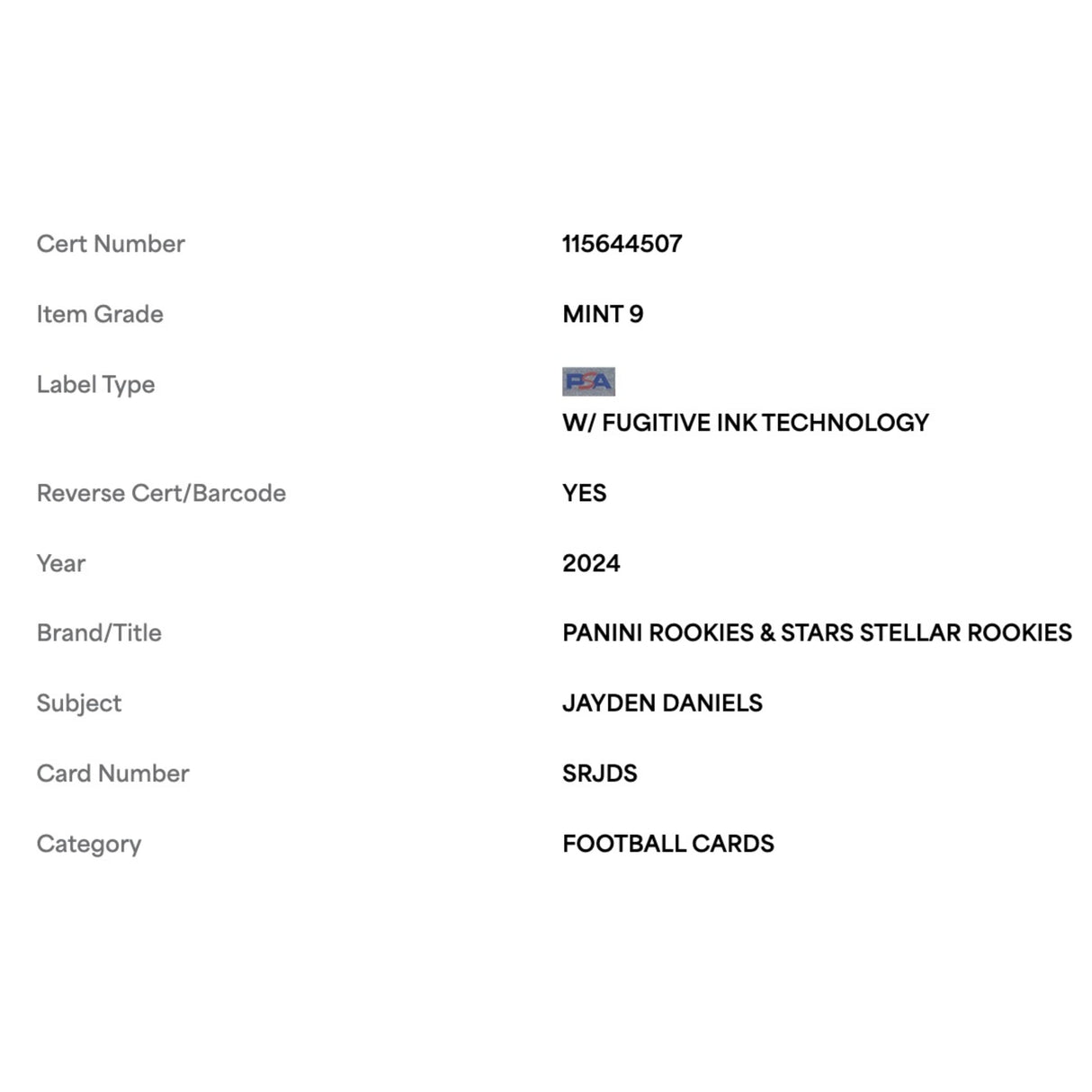 Jayden Daniels PSA 9 2024 Panini Rookies & Stars Stellar Rookies Card #SRJDS
