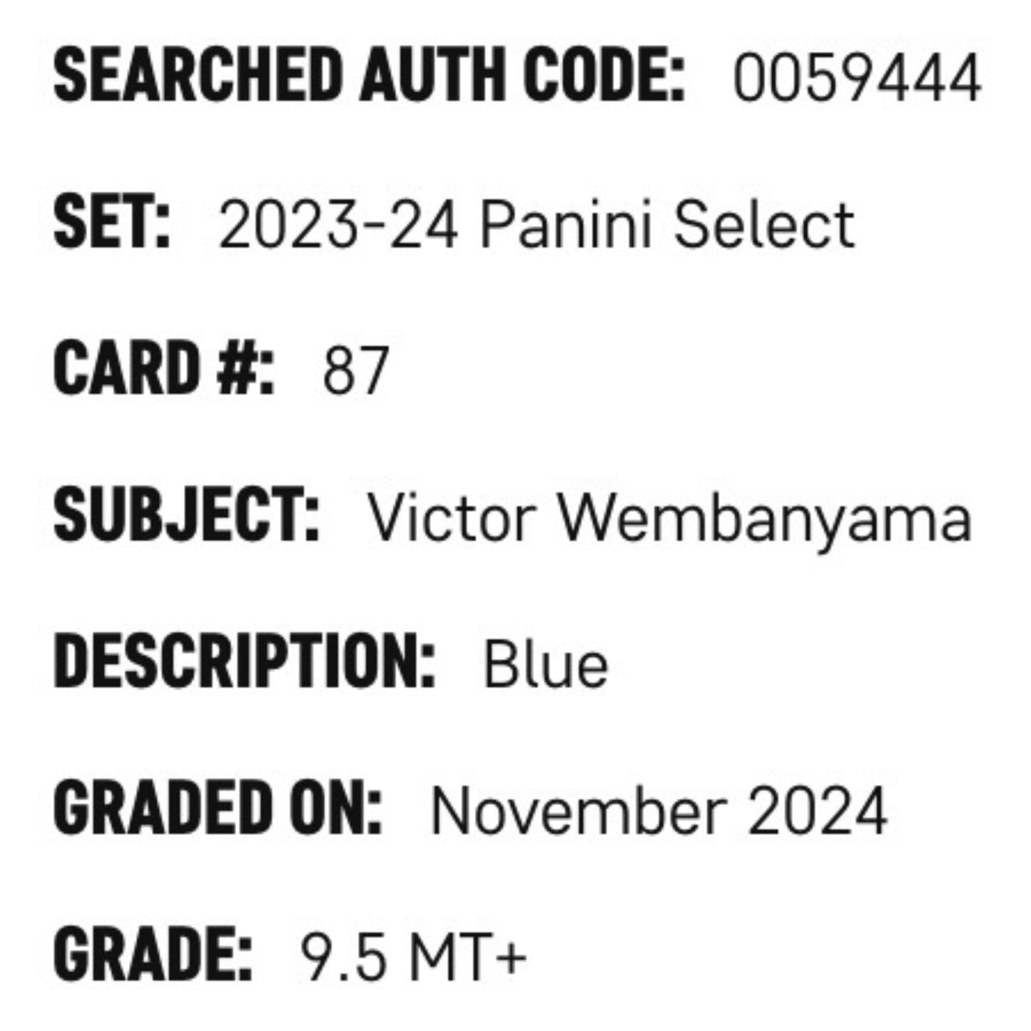 Victor Wembanyama SGC 9.5 2023-24 Panini Select Blue Retail Rookie RC Card #87