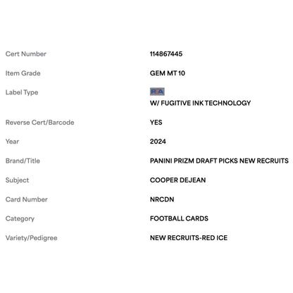 Cooper DeJean PSA 10 2024 Panini Prizm Draft Picks New Recruits Red Ice Rookie RC Card #NRCDN