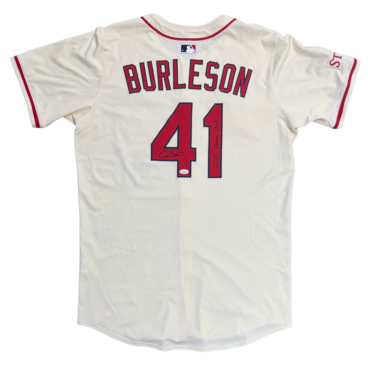 Alec Burleson St Louis Cardinals Autographed 2025 Game Used Cream Jersey w/ Inscription - JSA COA