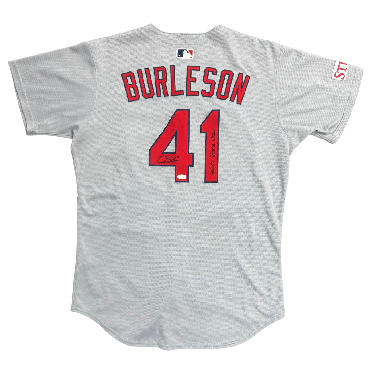 Alec Burleson St Louis Cardinals Autographed 2025 Game Used Away Jersey w/ Inscription - JSA COA