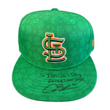 Alec Burleson St Louis Cardinals Autographed 2025 Game Used St Patricks Day Hat w/ Inscription - JSA COA