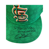 Alec Burleson St Louis Cardinals Autographed 2025 Game Used St Patricks Day Hat w/ Inscription - JSA COA