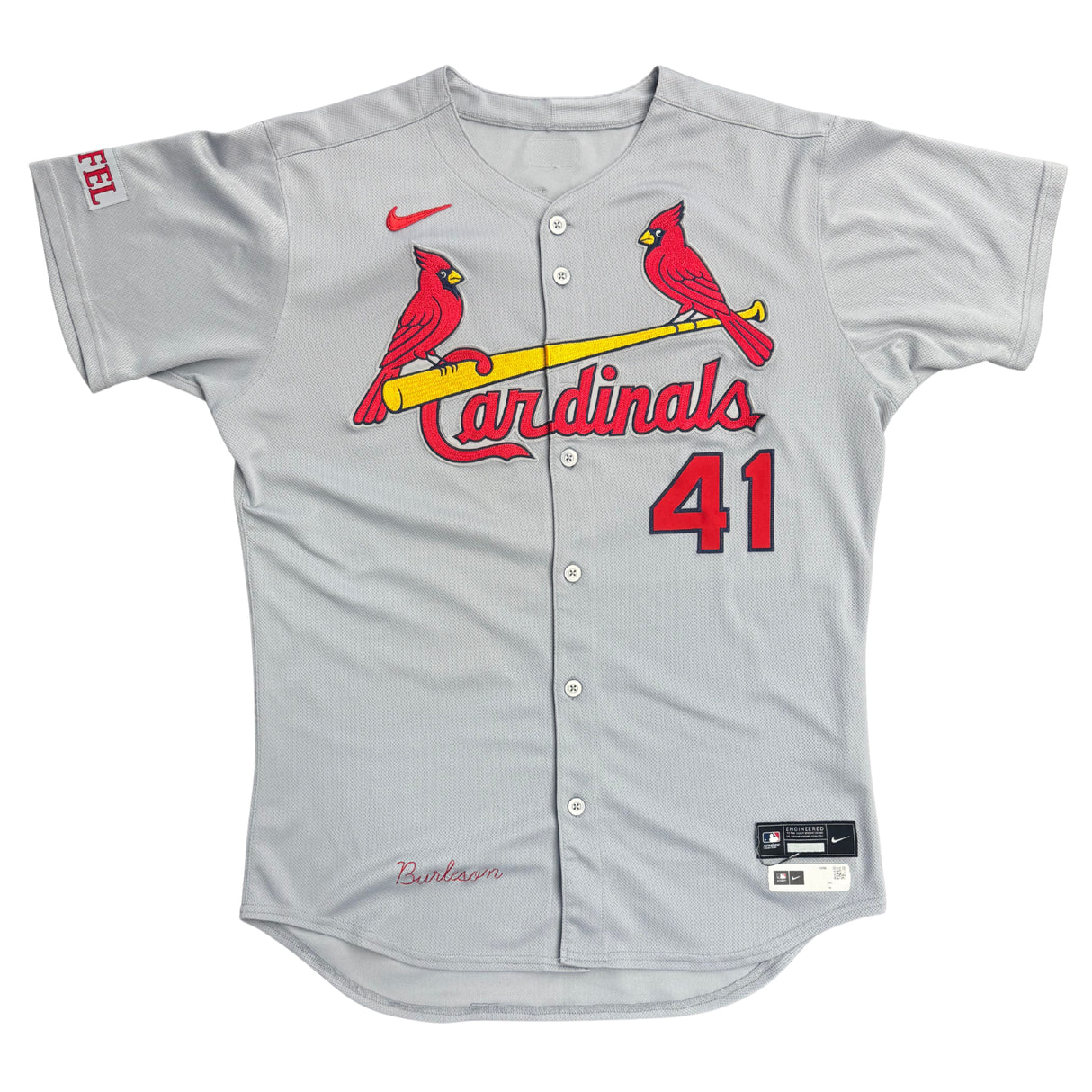 Alec Burleson St Louis Cardinals Autographed 2025 Game Used Away Jersey w/ Inscription - JSA COA