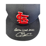Alec Burleson St Louis Cardinals Autographed 2025 Game Used Navy STL Hat w/ Inscription - JSA COA