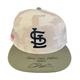 Alec Burleson St Louis Cardinals Autographed 2025 Game Used Military Appreciation Weekend Hat w/ Inscription - JSA COA