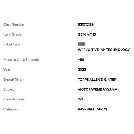 Victor Wembanyama PSA 10 2023 Topps Allen & Ginter Rookie Card #271