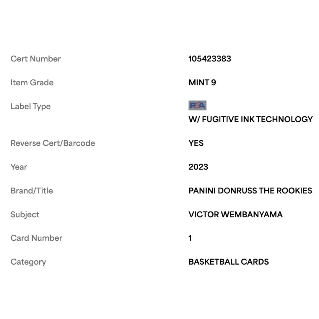 Victor Wembanyama PSA 9 2023 Panini Donruss The Rookies Card #1