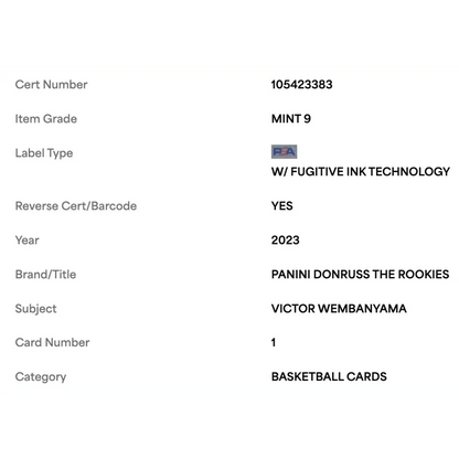 Victor Wembanyama PSA 9 2023 Panini Donruss The Rookies Card #1