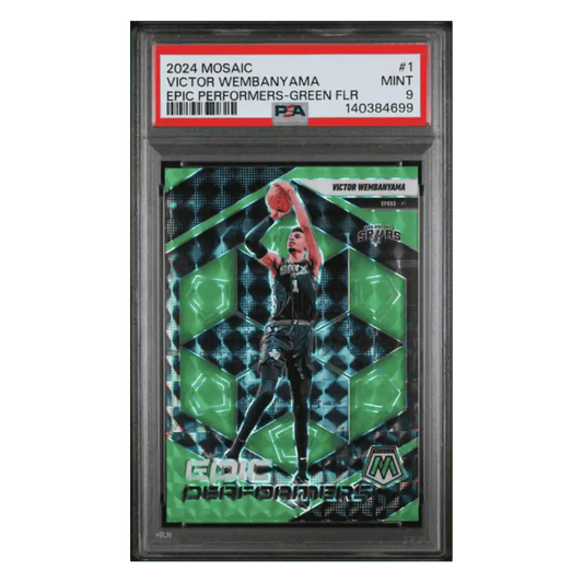 Victor Wembanyama PSA 9 2024 Panini Mosaic Epic Performers Green Flr #d/ 10 Card #1
