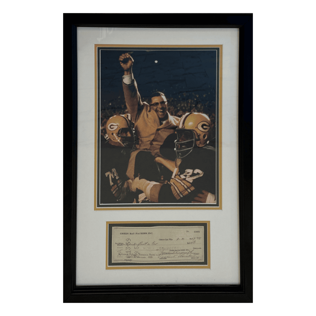Vince Lombardi Custom Framed Autographed Green Bay Packers 1959 Rental Car Check #1005 & Photo