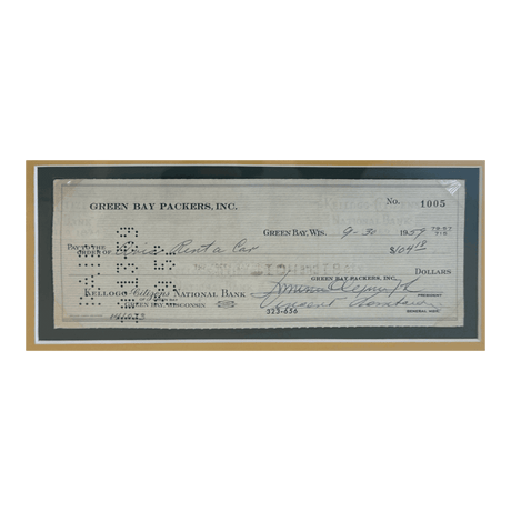 Vince Lombardi Custom Framed Autographed Green Bay Packers 1959 Rental Car Check #1005 & Photo