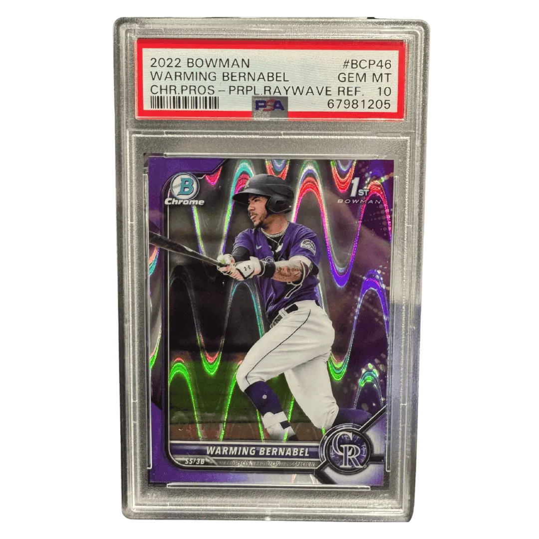 Warming Barnabel PSA 10 2022 Topps Bowman Chrome Prospects Purple Raywave Refractor Card #BCP46