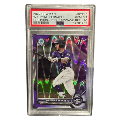 Warming Barnabel PSA 10 2022 Topps Bowman Chrome Prospects Purple Raywave Refractor Card #BCP46