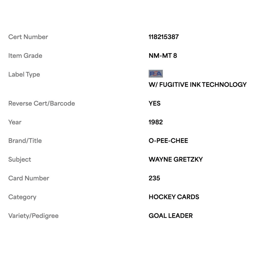 Wayne Gretzky PSA 8 1982 O Pee Chee Goal Leader Card #235