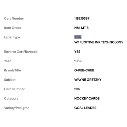 Wayne Gretzky PSA 8 1982 O Pee Chee Goal Leader Card #235