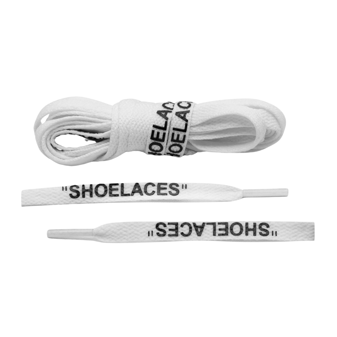 Fan Cave Standard Shoelaces - White with Black Text