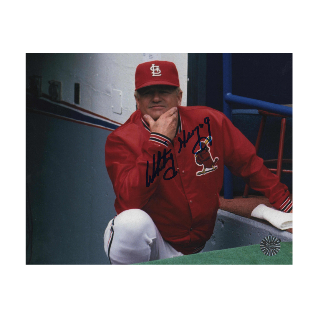 Whitey Herzog St Louis Cardinals Autographed Blue Sharpie Coaching Photo - Fan Cave COA