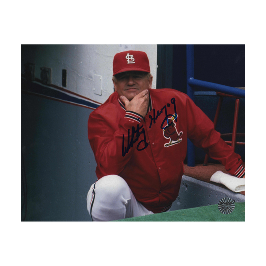 Whitey Herzog St Louis Cardinals Autographed Blue Sharpie Coaching Photo - Fan Cave COA