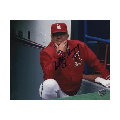 Whitey Herzog St Louis Cardinals Autographed Blue Sharpie Coaching Photo - Fan Cave COA