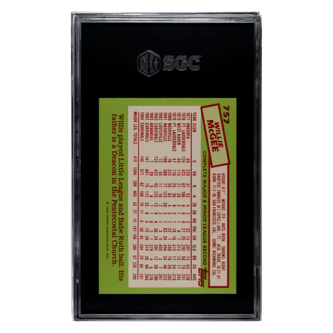 Willie McGee SGC 10 1985 Topps Tiffany POP 1 Card #757