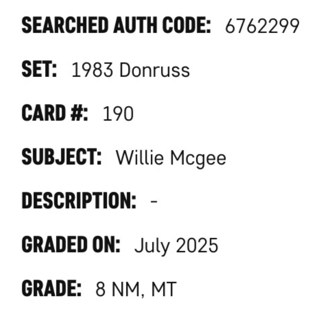 Willie McGee SGC 8 1983 Donruss Card #190