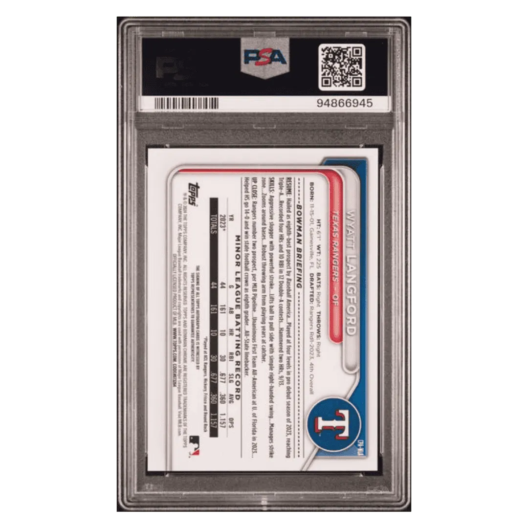 Wyatt Langford PSA 10 2024 Topps Bowman Chrome Prospect Autograph Card #CPAWLA