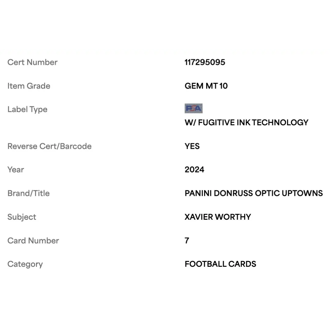 Xavier Worthy PSA 10 2024 Panini Donruss Optic Uptowns Rookie RC Card #7