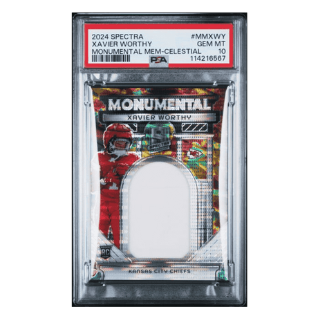 Xavier Worthy PSA 10 2024 Panini Spectra Monumental Memorabilia Celestial Rookie RC #d/ 75 Card #MMXWY