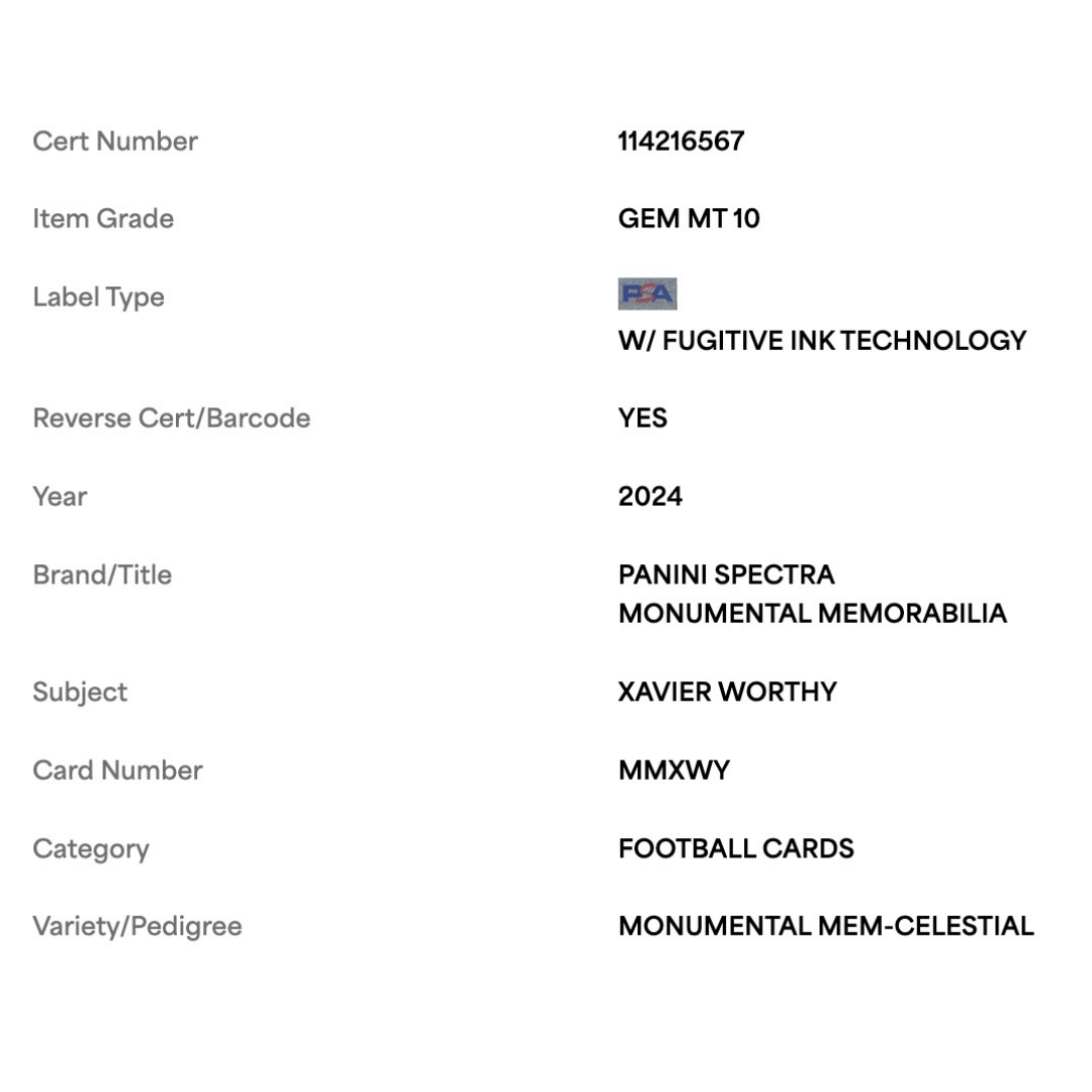 Xavier Worthy PSA 10 2024 Panini Spectra Monumental Memorabilia Celestial Rookie RC #d/ 75 Card #MMXWY
