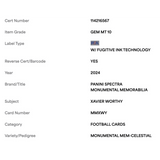 Xavier Worthy PSA 10 2024 Panini Spectra Monumental Memorabilia Celestial Rookie RC #d/ 75 Card #MMXWY