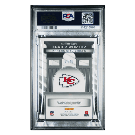 Xavier Worthy PSA 10 2024 Panini Spectra Monumental Memorabilia Celestial Rookie RC #d/ 75 Card #MMXWY