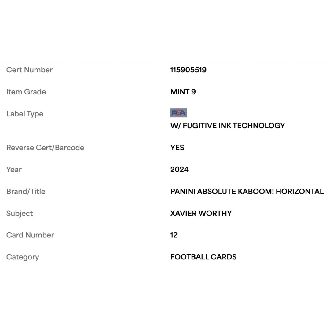 Xavier Worthy PSA 9 2024 Panini Absolute Kaboom! Horizontal Rookie RC Card #12