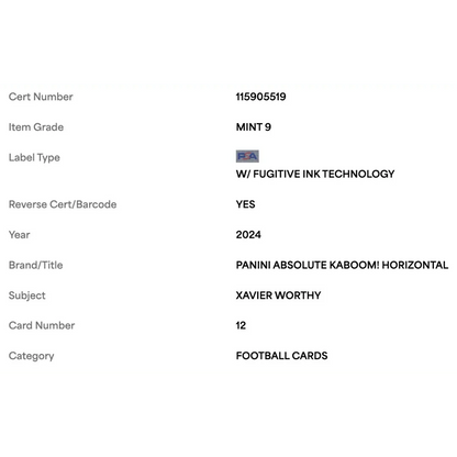 Xavier Worthy PSA 9 2024 Panini Absolute Kaboom! Horizontal Rookie RC Card #12