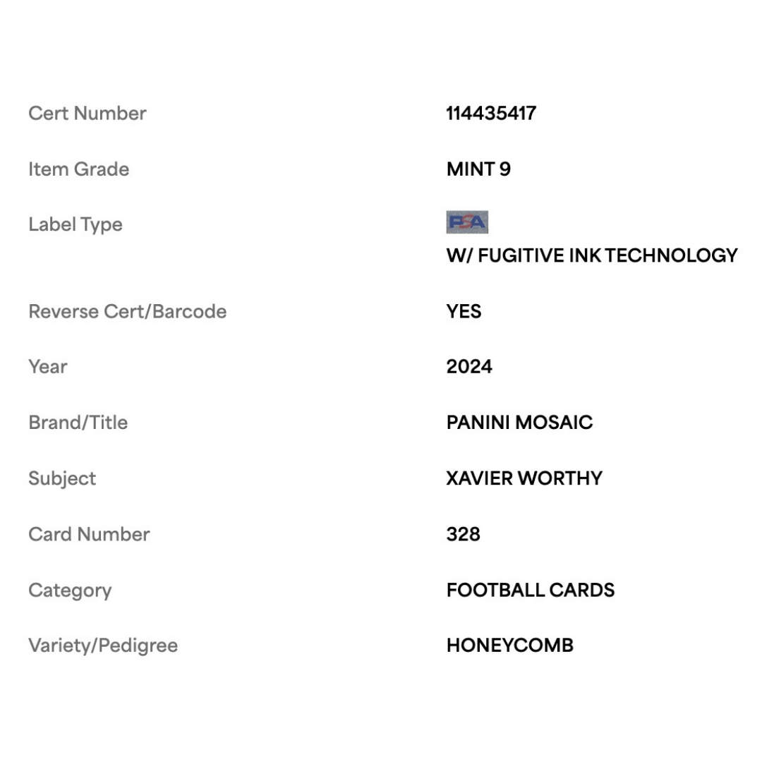 Xavier Worthy PSA 9 2024 Panini Mosaic Honeycomb Rookie RC Card #328