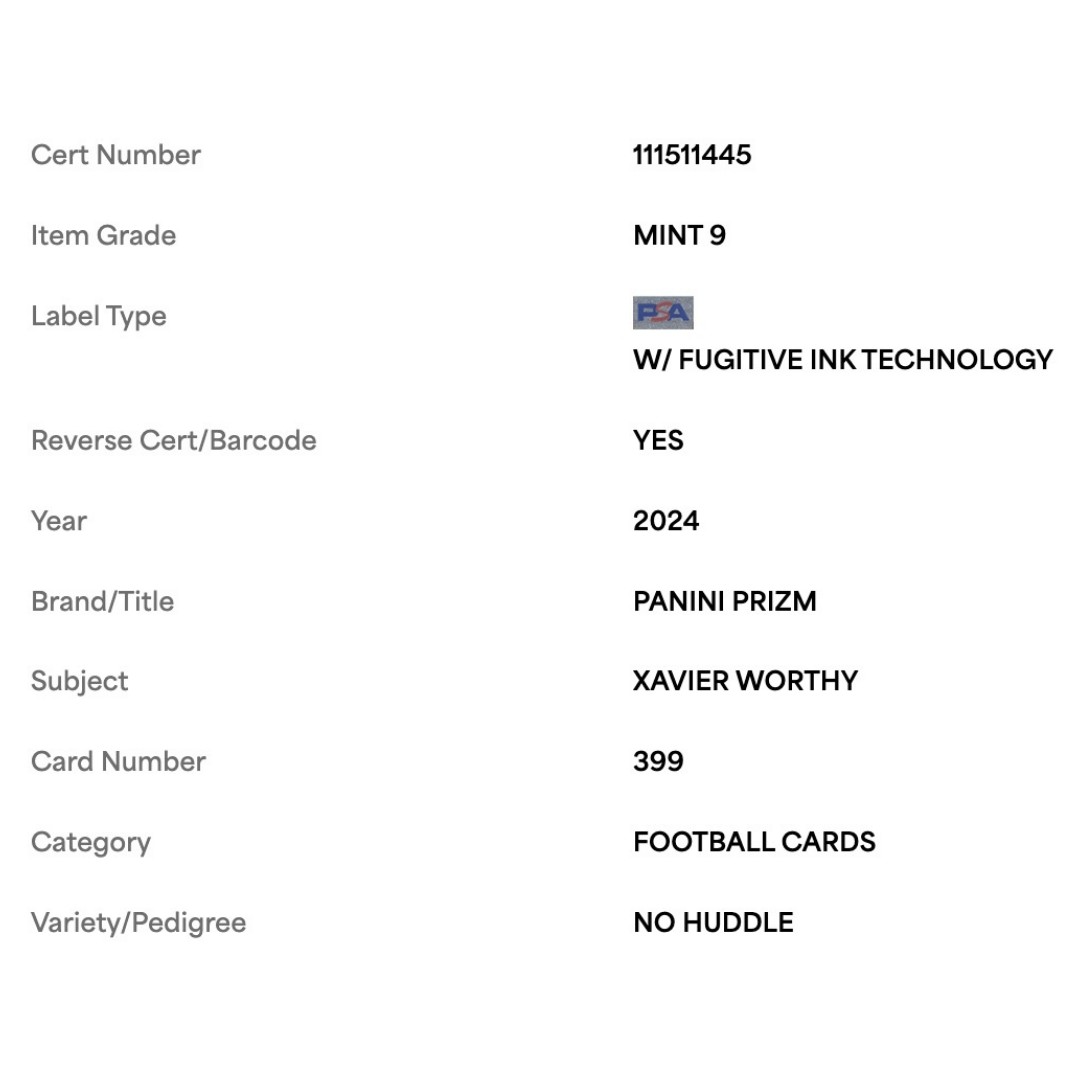 Xavier Worthy PSA 9 2024 Panini Prizm No Huddle Rookie RC Card #399