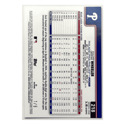 Zack Wheeler 2025 Topps Series One Red Foil Palm Tree Border #d/5 Card #218