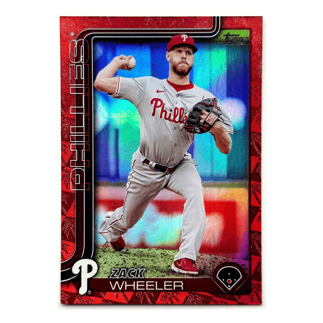 Zack Wheeler 2025 Topps Series One Red Foil Palm Tree Border #d/5 Card #218