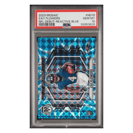Zay Flowers PSA 10 2023 Panini Mosaic NFL Debut Reactive Blue Rookie RC Card #ND18