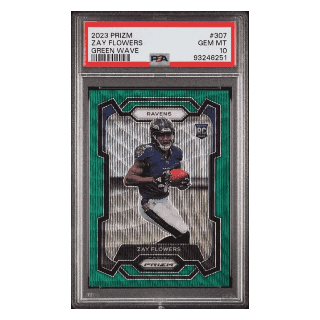Zay Flowers PSA 10 2023 Panini Prizm Green Wave Rookie RC Card #307