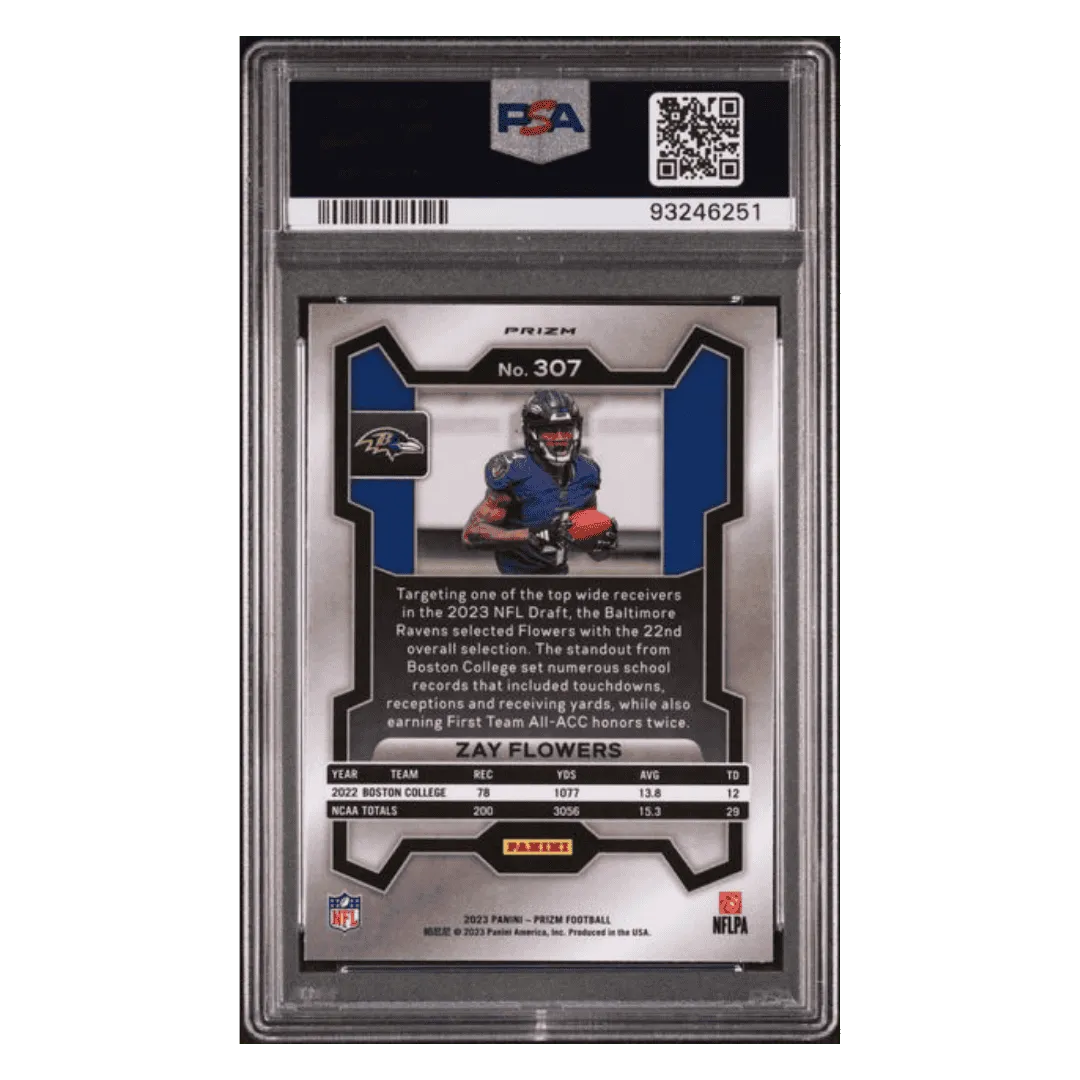 Zay Flowers PSA 10 2023 Panini Prizm Green Wave Rookie RC Card #307