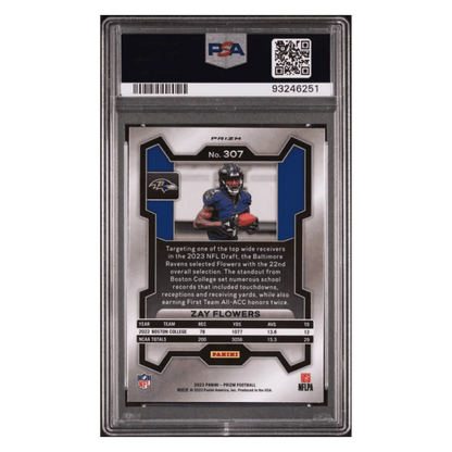 Zay Flowers PSA 10 2023 Panini Prizm Green Wave Rookie RC Card #307
