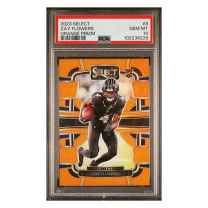Zay Flowers PSA 10 2023 Panini Select Orange Prizm Rookie RC #d/ 49 Card #8