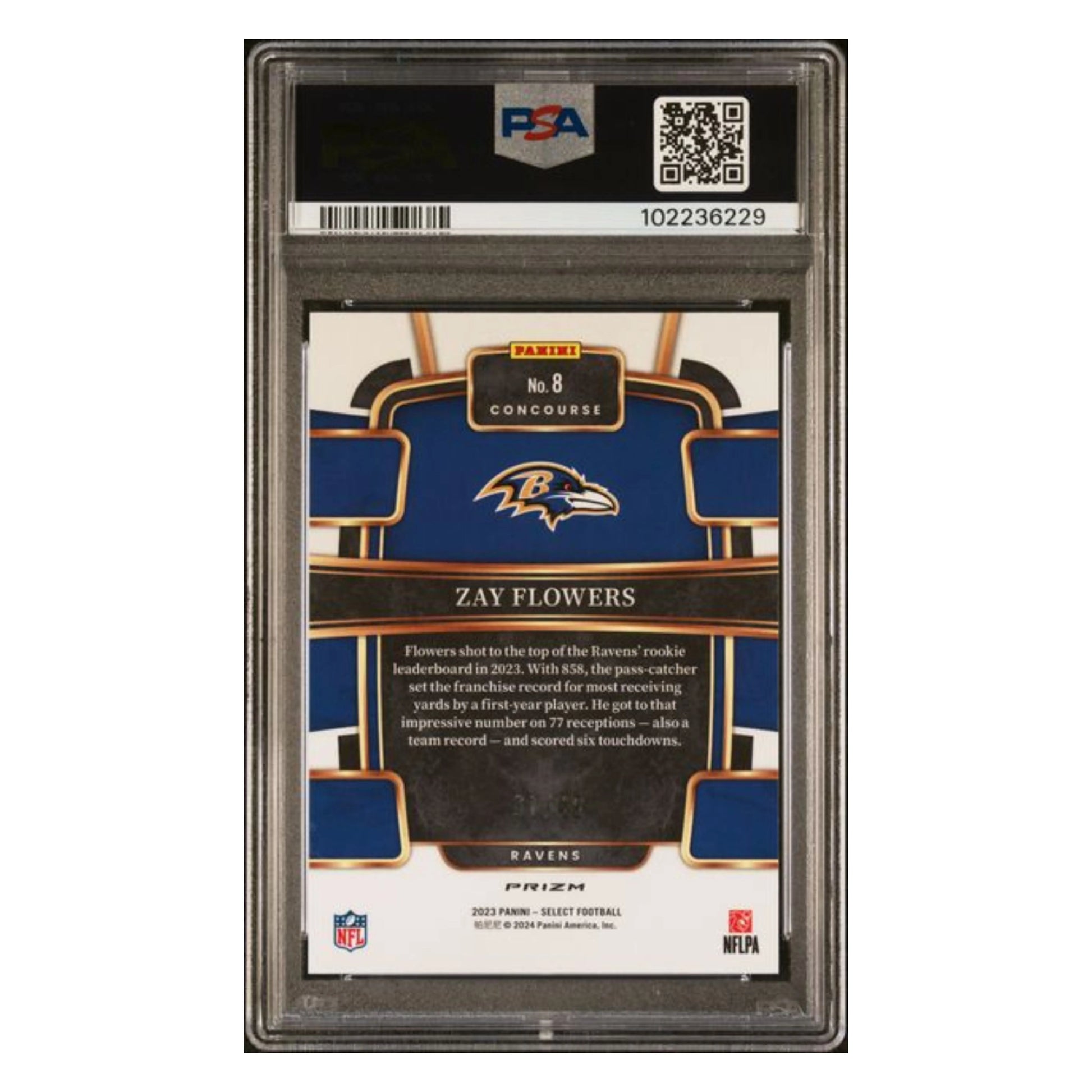 Zay Flowers PSA 10 2023 Panini Select Orange Prizm Rookie RC #d/ 49 Card #8